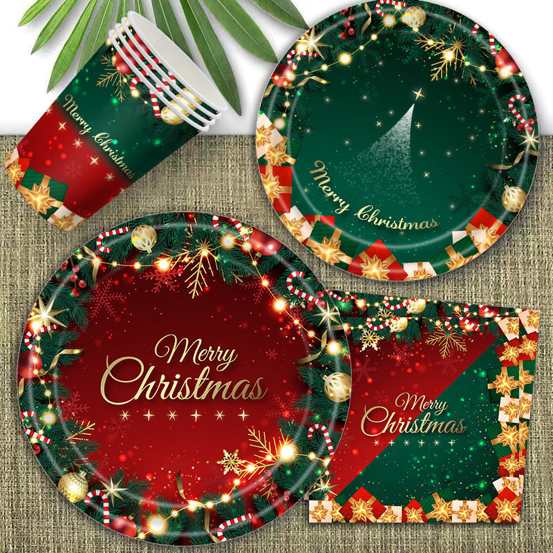 ⏳Limited-time 50% off⏰Christmas Disposable Paper Tableware Set for 16 Guests🍽️🎄