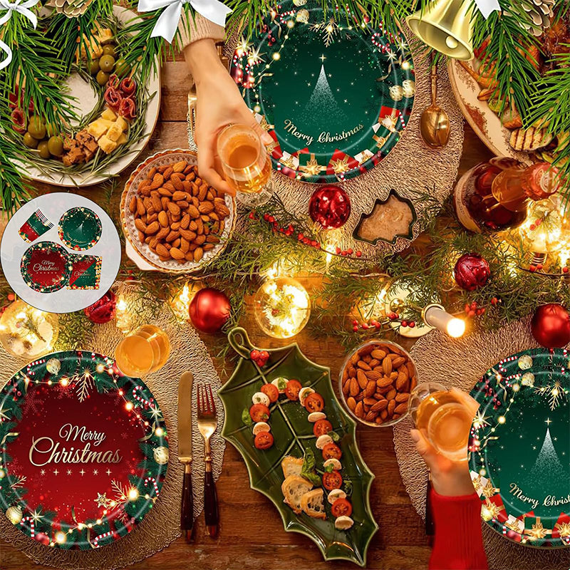 ⏳Limited-time 50% off⏰Christmas Disposable Paper Tableware Set for 16 Guests🍽️🎄