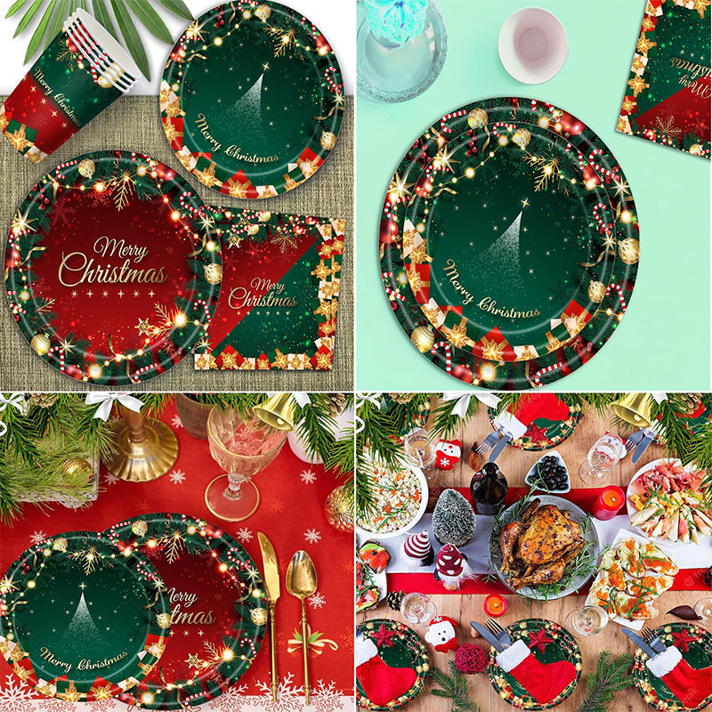⏳Limited-time 50% off⏰Christmas Disposable Paper Tableware Set for 16 Guests🍽️🎄