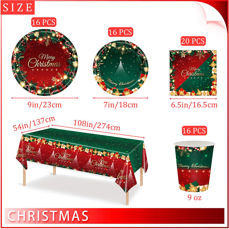 ⏳Limited-time 50% off⏰Christmas Disposable Paper Tableware Set for 16 Guests🍽️🎄