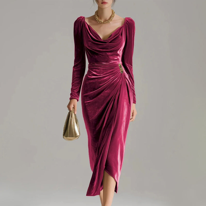 ⏳Limited-time 50% off⏰Long Sleeve Cowl Neck Bodycon Dress with Thigh Slit👗