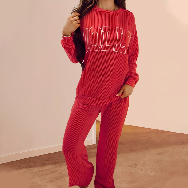 ⏳Limited-time 50% off⏰Festive Stripe 2-Piece Set: Long-Sleeve Top & Drawstring Wide-Leg Pants👚👖