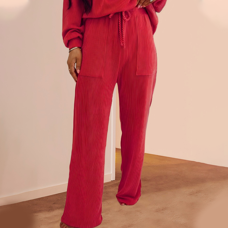 ⏳Limited-time 50% off⏰Festive Stripe 2-Piece Set: Long-Sleeve Top & Drawstring Wide-Leg Pants👚👖