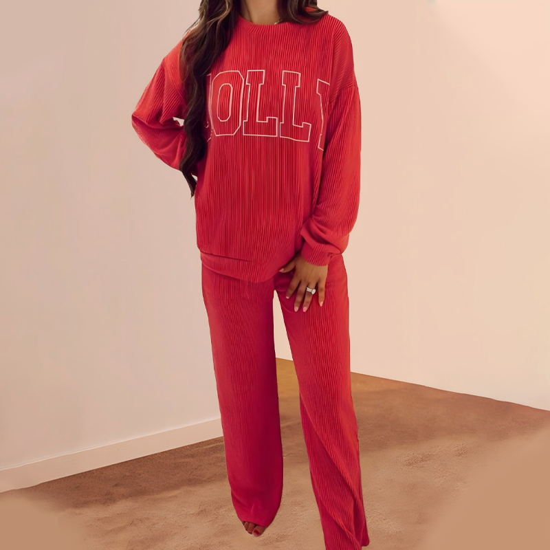 ⏳Limited-time 50% off⏰Festive Stripe 2-Piece Set: Long-Sleeve Top & Drawstring Wide-Leg Pants👚👖