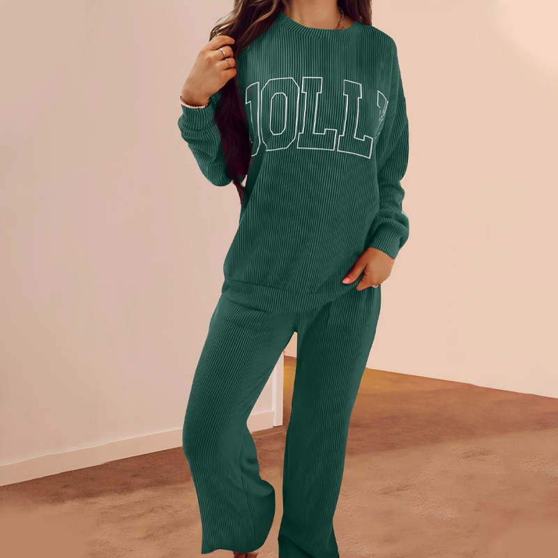 ⏳Limited-time 50% off⏰Festive Stripe 2-Piece Set: Long-Sleeve Top & Drawstring Wide-Leg Pants👚👖