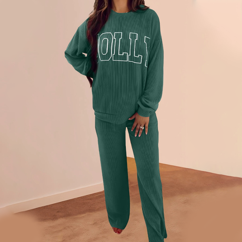 ⏳Limited-time 50% off⏰Festive Stripe 2-Piece Set: Long-Sleeve Top & Drawstring Wide-Leg Pants👚👖
