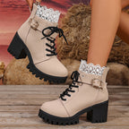 ⏳Limited-time 50% off⏰Lace Trim Chunky Heel Ankle Boots👢