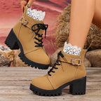 ⏳Limited-time 50% off⏰Lace Trim Chunky Heel Ankle Boots👢