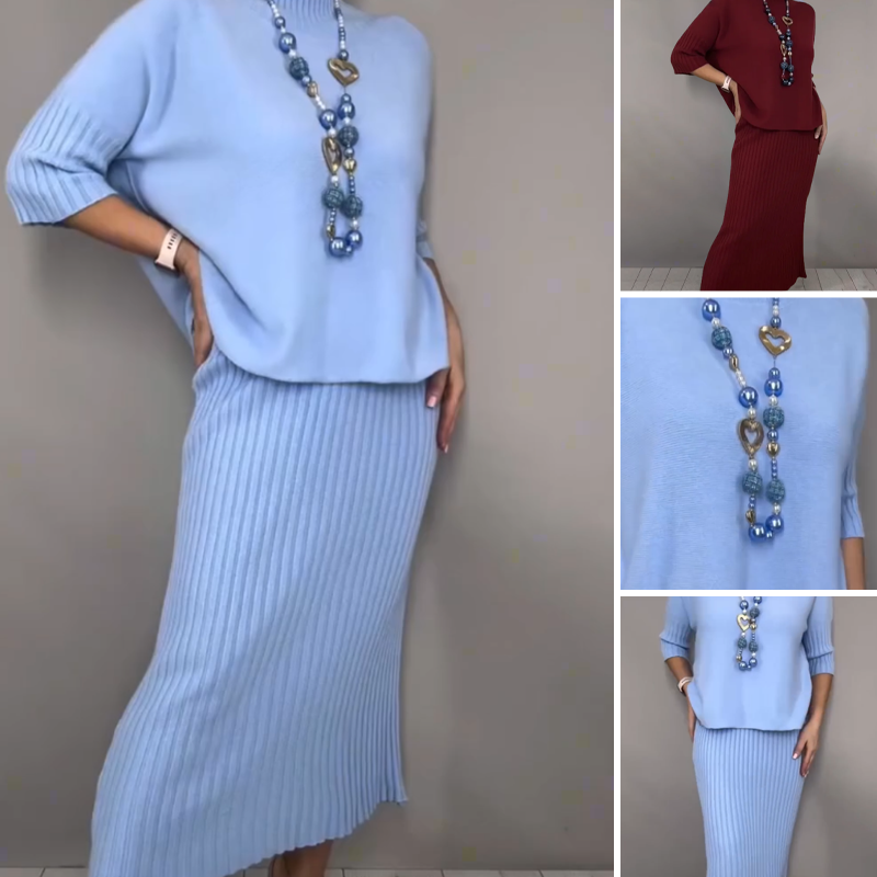 ⏳Limited-time 50% off⏰Elegant Knit Sweater & Midi Skirt (2-Piece Set)👚👗