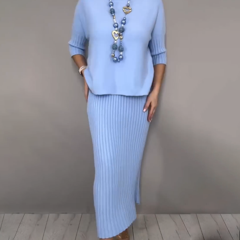 ⏳Limited-time 50% off⏰Elegant Knit Sweater & Midi Skirt (2-Piece Set)👚👗
