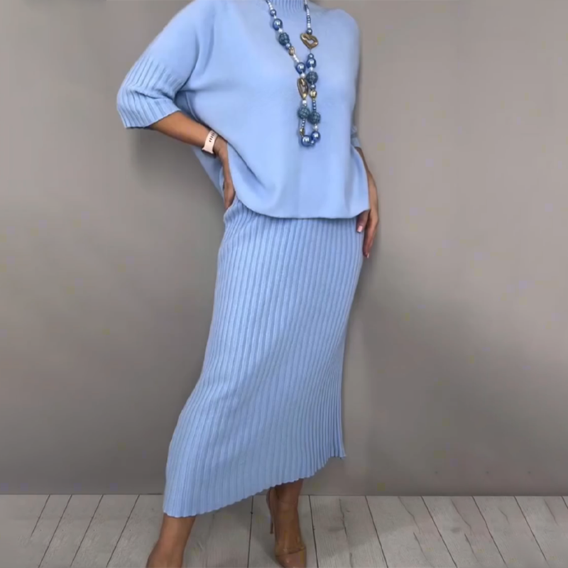 ⏳Limited-time 50% off⏰Elegant Knit Sweater & Midi Skirt (2-Piece Set)👚👗