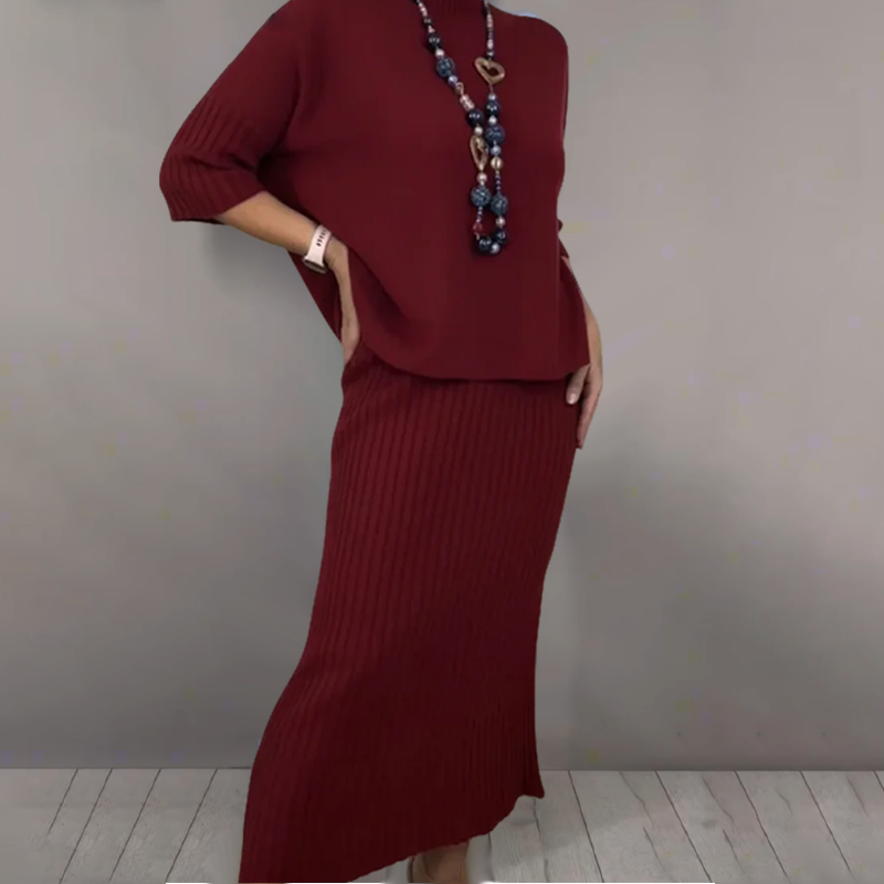 ⏳Limited-time 50% off⏰Elegant Knit Sweater & Midi Skirt (2-Piece Set)👚👗
