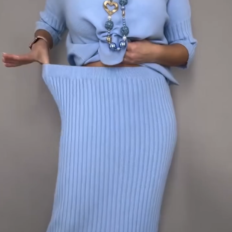 ⏳Limited-time 50% off⏰Elegant Knit Sweater & Midi Skirt (2-Piece Set)👚👗