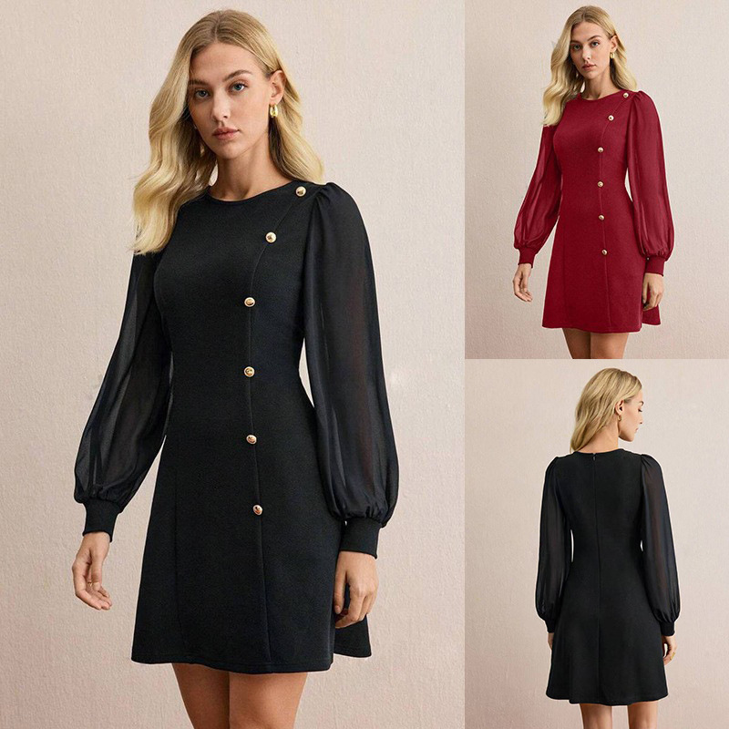 ⏳Limited-time 50% off⏰Elegant Long Sleeve Dress with Asymmetrical Button Detail👗