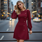 ⏳Limited-time 50% off⏰Elegant Long Sleeve Dress with Asymmetrical Button Detail👗