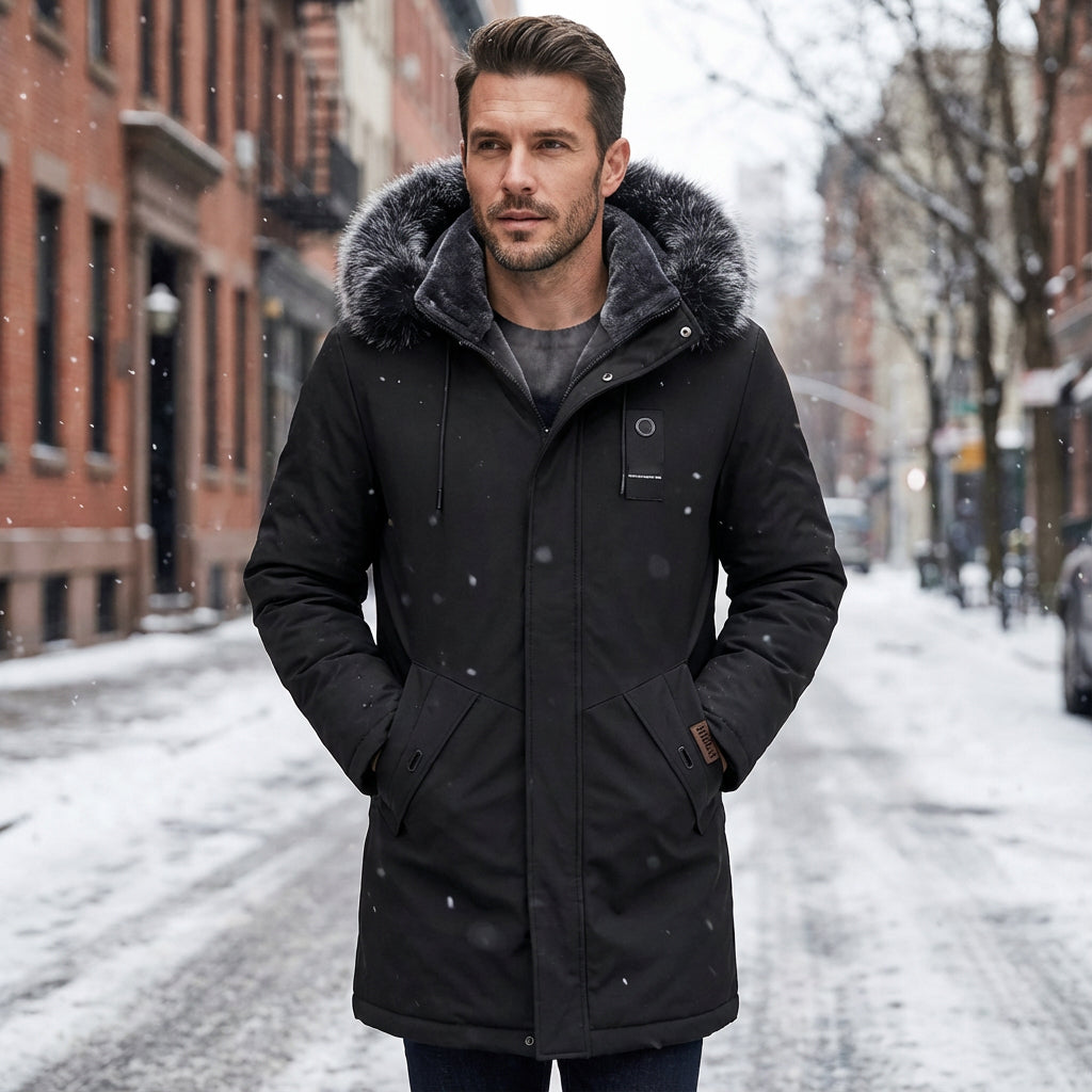 ⏳Limited-time 50% off⏰Men's Windproof Hooded Thermal Mid-Length Parka Jacket🪶🧥