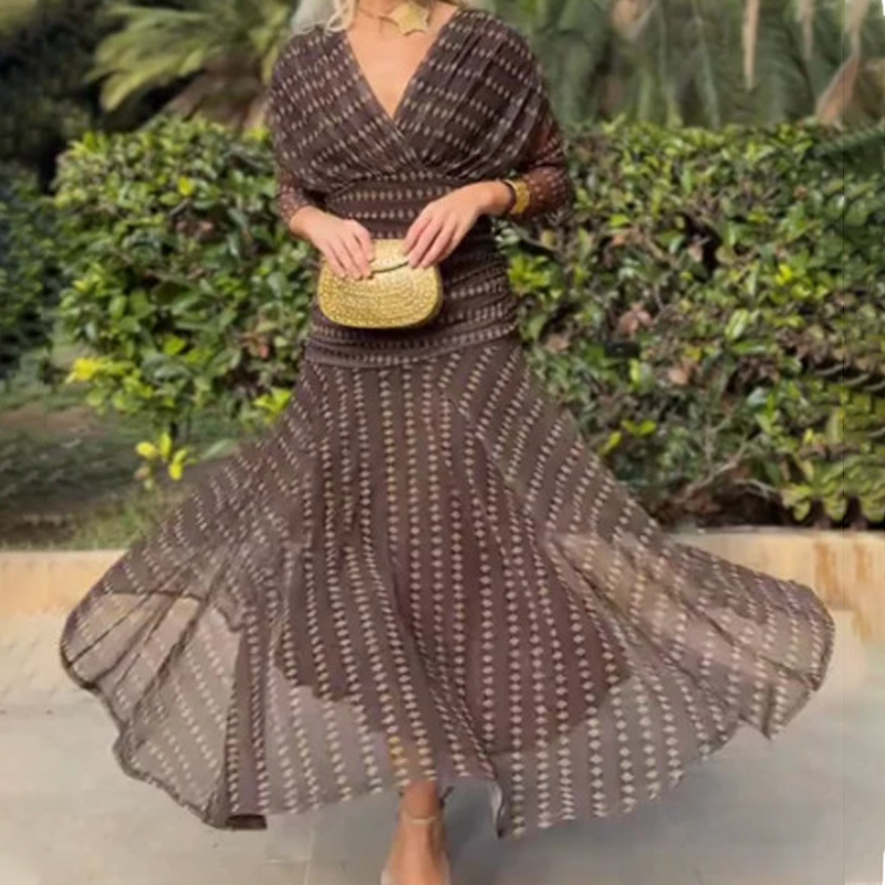 ⏳Limited-time 50% off⏰Bohemian V-Neck Ruched Mesh Maxi Dress👗