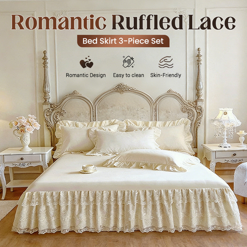 ⏳Limited-time 50% off⏰Romantic Ruffled Lace Bed Skirt 3-Piece Set🛌