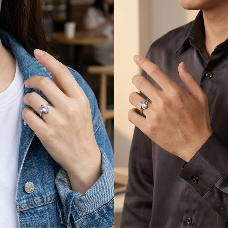 ⏳Limited-time 50% off⏰Geometric Oval Moonstone Ring with Zirconia Accents🌙💍