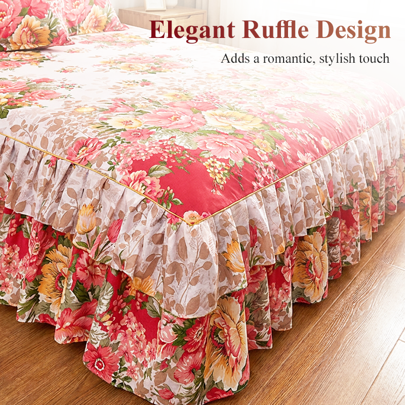 ⏳Limited-time 50% off⏰3-Piece Floral Ruffled Bed Skirt Set💐🛏️