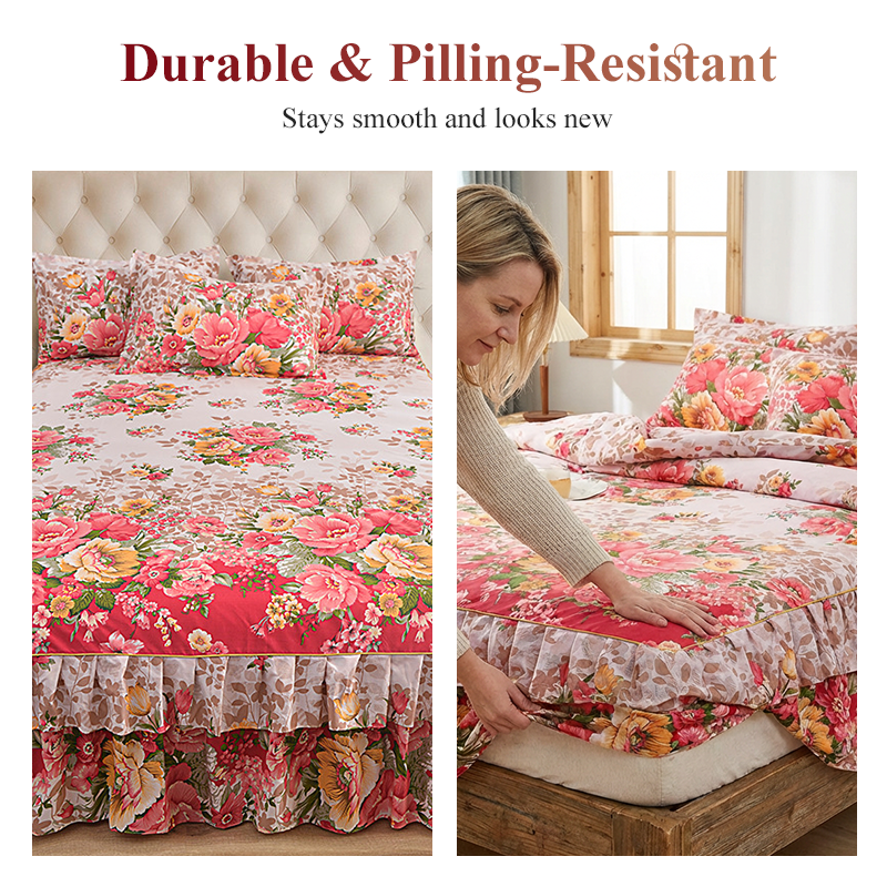 ⏳Limited-time 50% off⏰3-Piece Floral Ruffled Bed Skirt Set💐🛏️