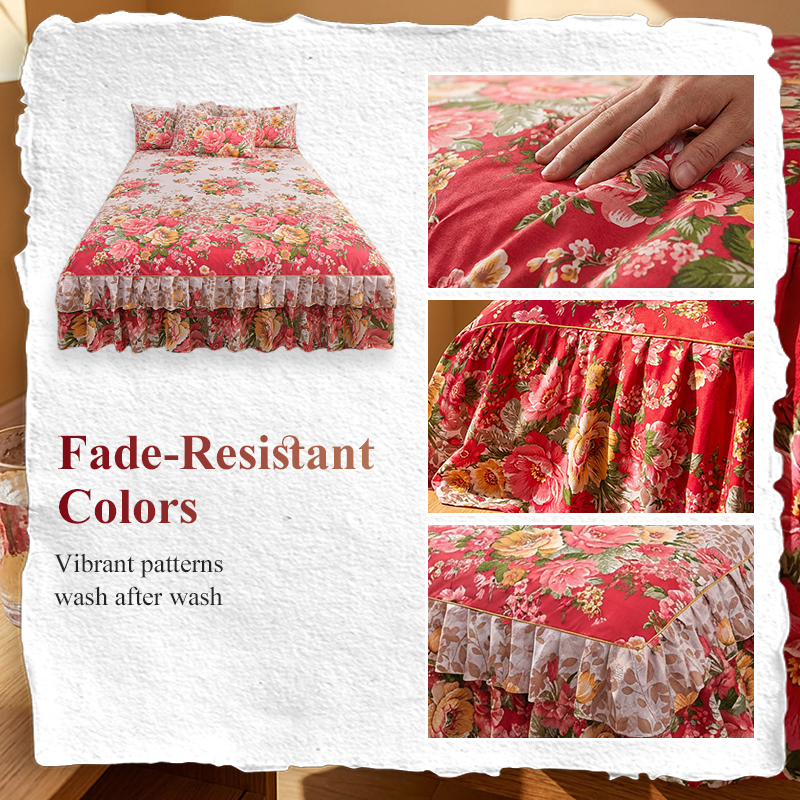 ⏳Limited-time 50% off⏰3-Piece Floral Ruffled Bed Skirt Set💐🛏️