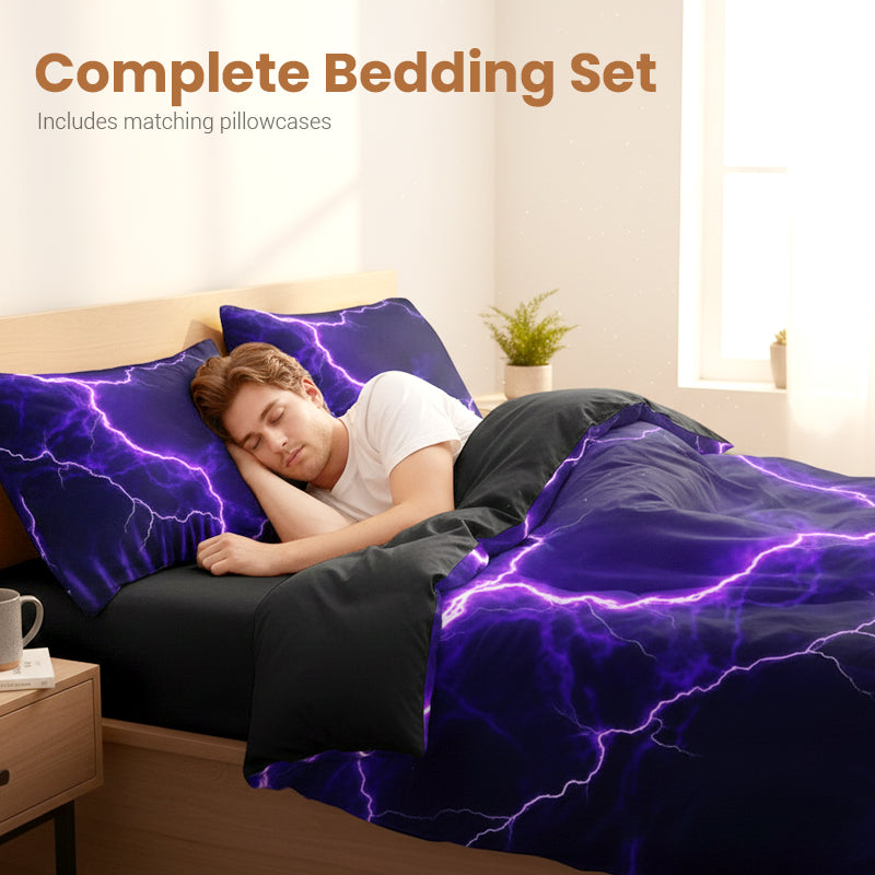⏳Limited-time 50% off⏰Purple Lightning Duvet Cover & 2*Pillowcase (3 PCS Set)⚡