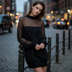 ⏳Limited-time 40% off⏰Sheer Mesh Mock Neck Mini Dress👗