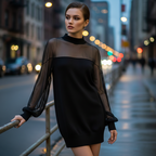 ⏳Limited-time 40% off⏰Sheer Mesh Mock Neck Mini Dress👗