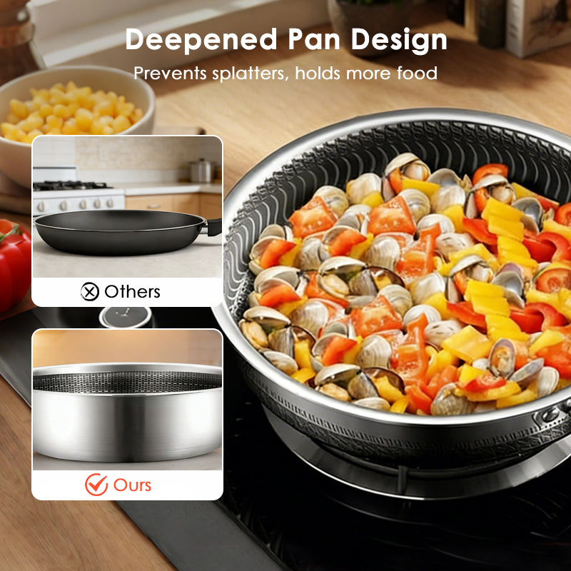 ⏳Limited-time 50% off⏰Honeycomb Non-Stick Stainless Steel Frying Pan🍳