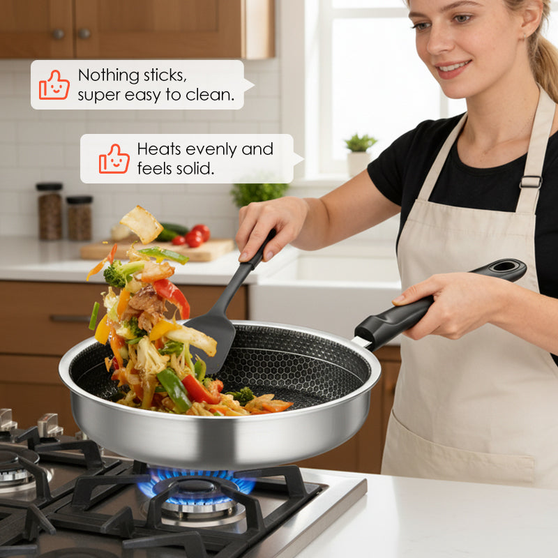⏳Limited-time 50% off⏰Honeycomb Non-Stick Stainless Steel Frying Pan🍳