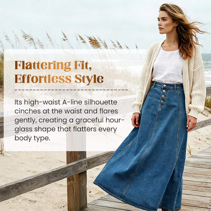 ⏳Limited-time 50% off⏰Vintage Button-Front A-Line Denim Skirt👗