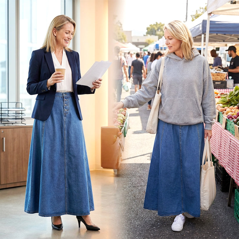 ⏳Limited-time 50% off⏰Vintage Button-Front A-Line Denim Skirt👗