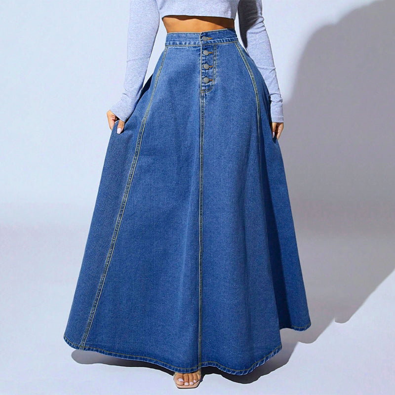 ⏳Limited-time 50% off⏰Vintage Button-Front A-Line Denim Skirt👗