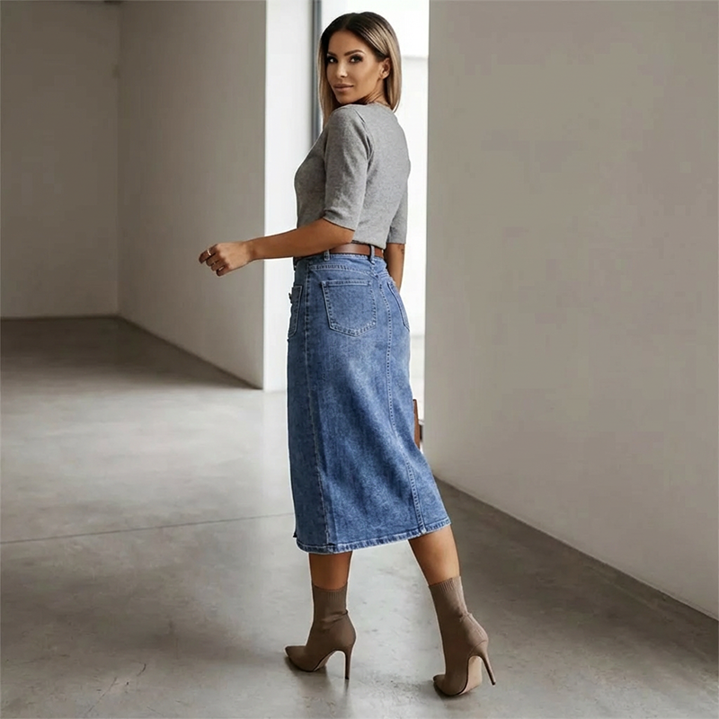 ⏳Limited-time 50% off⏰High-Waist Button-Front Denim Skirt👗