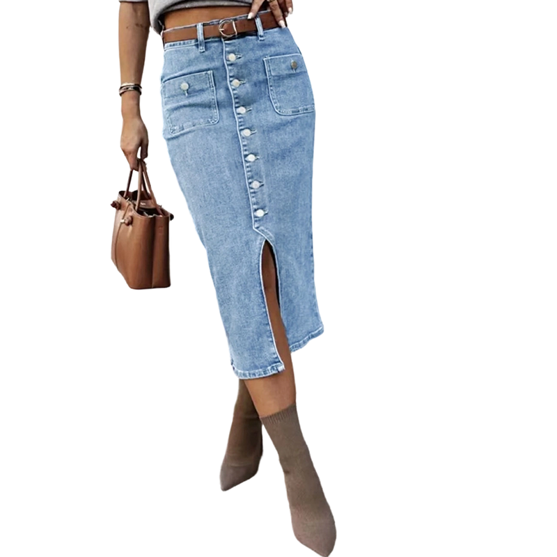 ⏳Limited-time 50% off⏰High-Waist Button-Front Denim Skirt👗