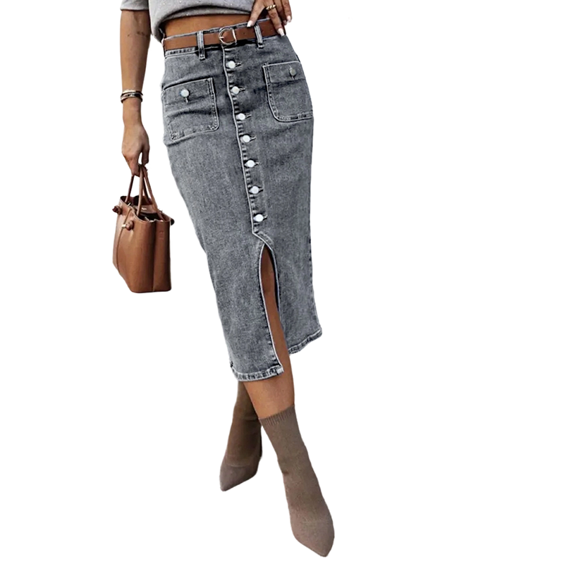 ⏳Limited-time 50% off⏰High-Waist Button-Front Denim Skirt👗