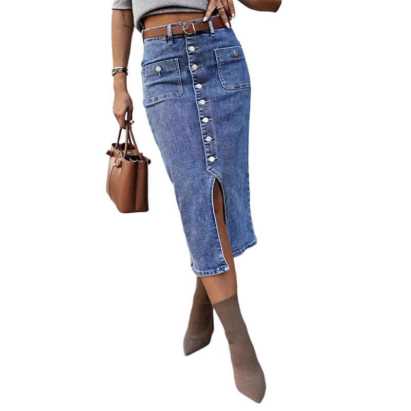 ⏳Limited-time 50% off⏰High-Waist Button-Front Denim Skirt👗