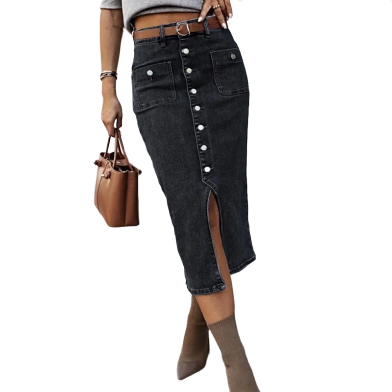 ⏳Limited-time 50% off⏰High-Waist Button-Front Denim Skirt👗