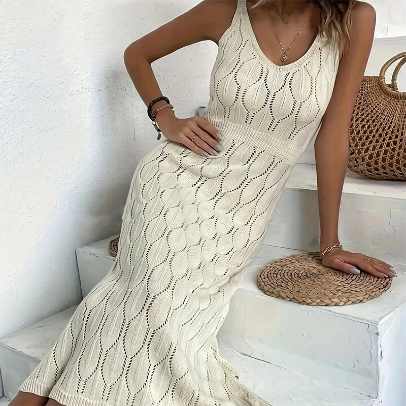 ⏳Limited-time 50% off⏰Elegant V-Neck Pointelle Knit Dress👗