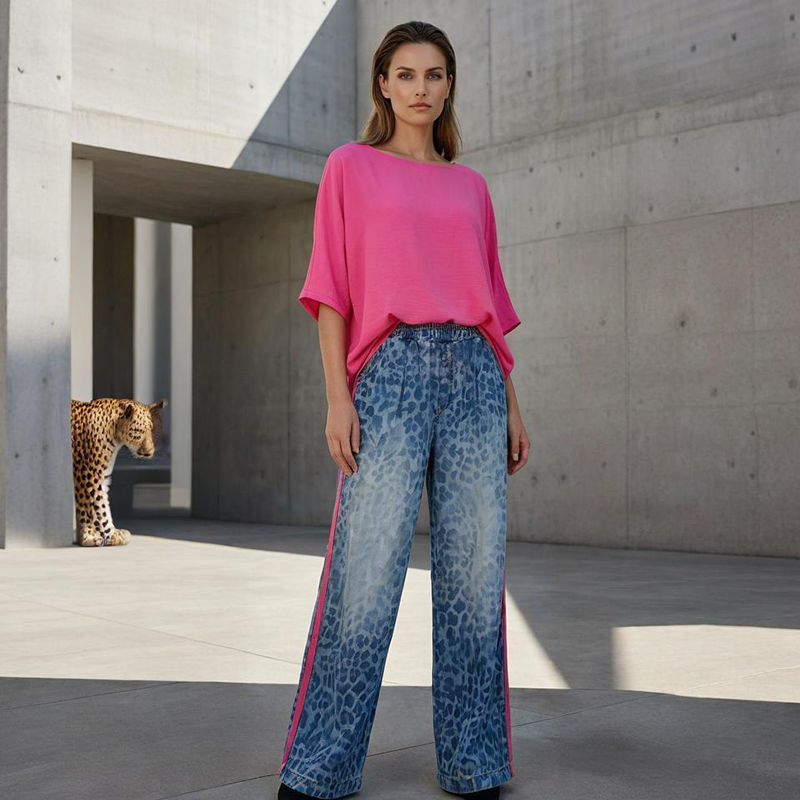 ⏳Limited-time 50% off⏰Vibrant Pink Top & Bold Leopard Print Pants Set👚👖