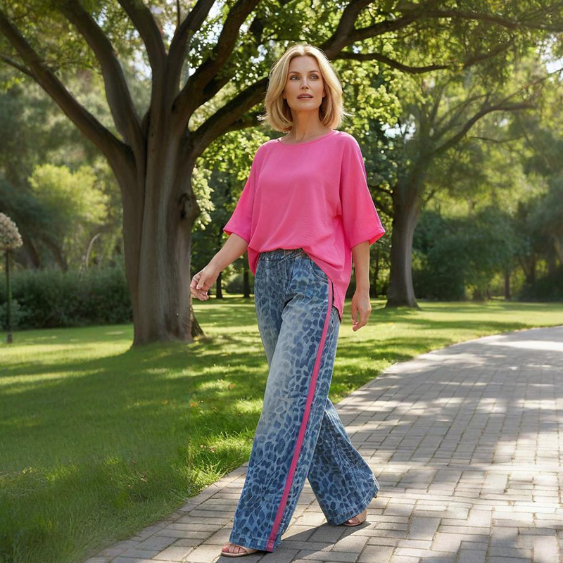 ⏳Limited-time 50% off⏰Vibrant Pink Top & Bold Leopard Print Pants Set👚👖