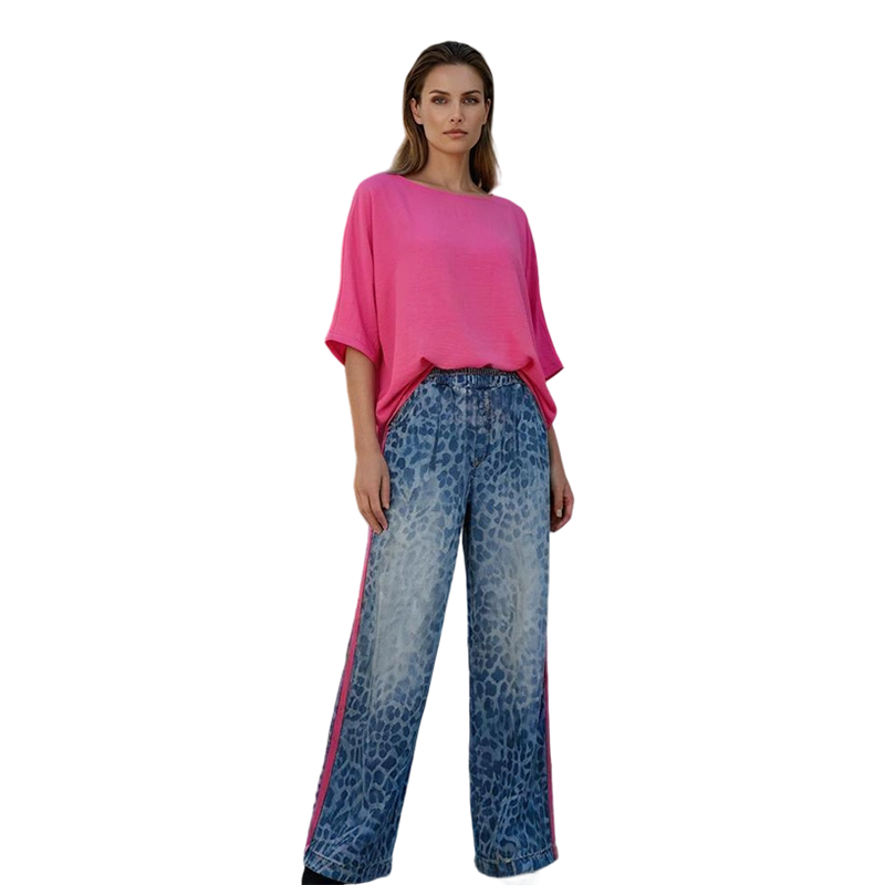 ⏳Limited-time 50% off⏰Vibrant Pink Top & Bold Leopard Print Pants Set👚👖