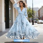 ⏳Limited-time 50% off⏰Elegant V-Neck Floral Pleated Maxi Dress👗