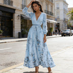 ⏳Limited-time 50% off⏰Elegant V-Neck Floral Pleated Maxi Dress👗