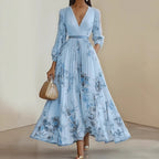 ⏳Limited-time 50% off⏰Elegant V-Neck Floral Pleated Maxi Dress👗